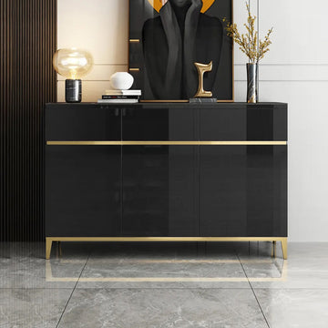 59" Black Modern Sideboard with Stone Top & 4 Doors & 4 Drawers in Large